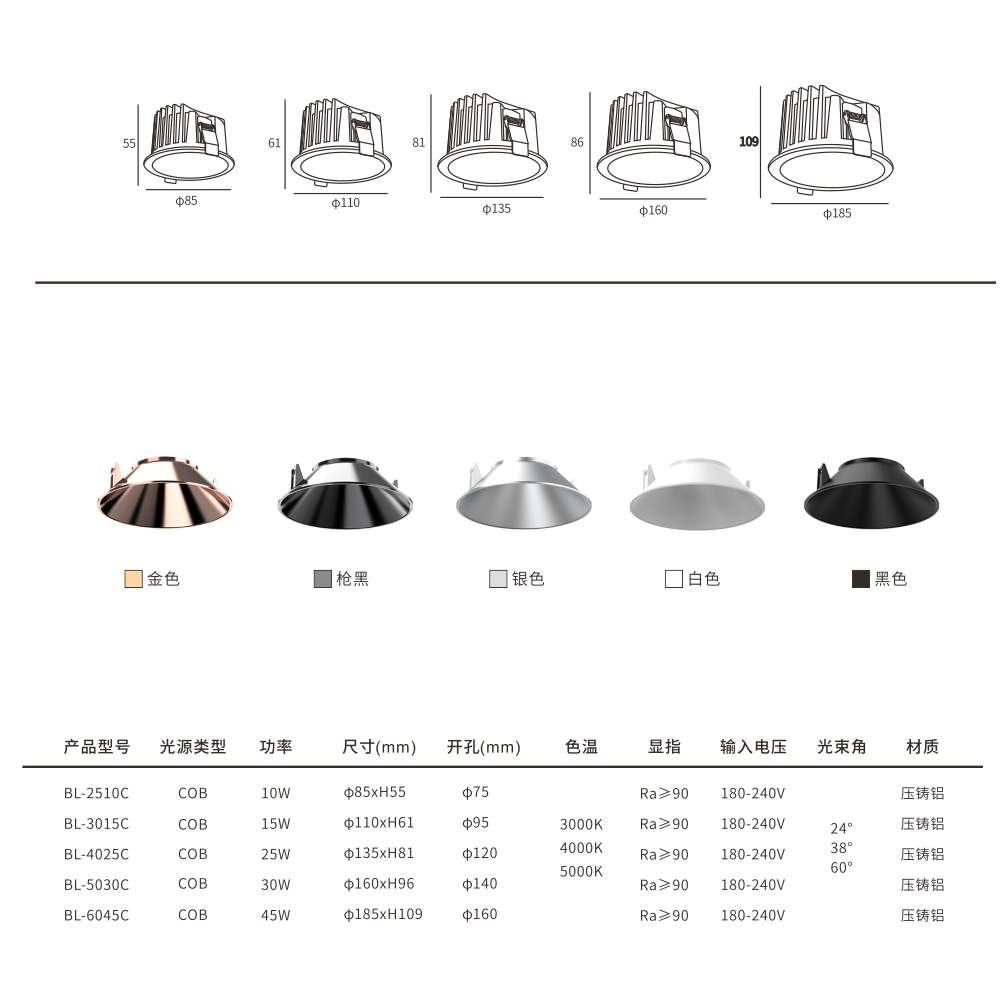 深防眩嵌入式COB筒燈